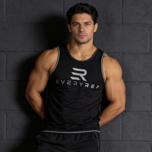 EveryRep Mens Trainer Fitted Tank Frost Black Main